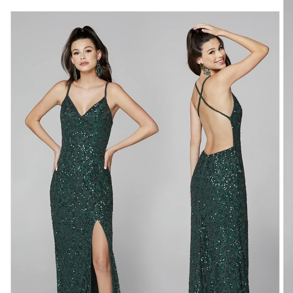 Primavera Couture Green Sequin Backless Gown